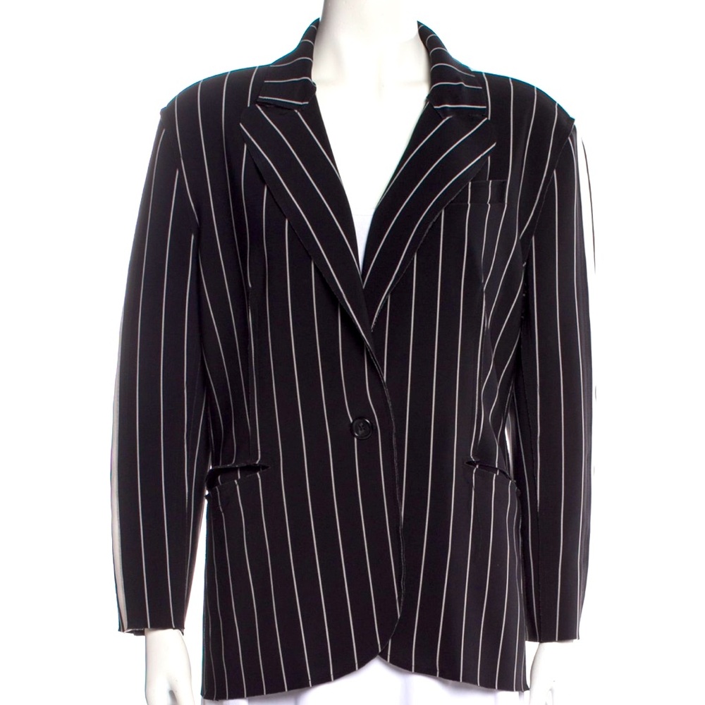 Norma Kamali Black and White Pinstripe  Jacket Blazer Size Large